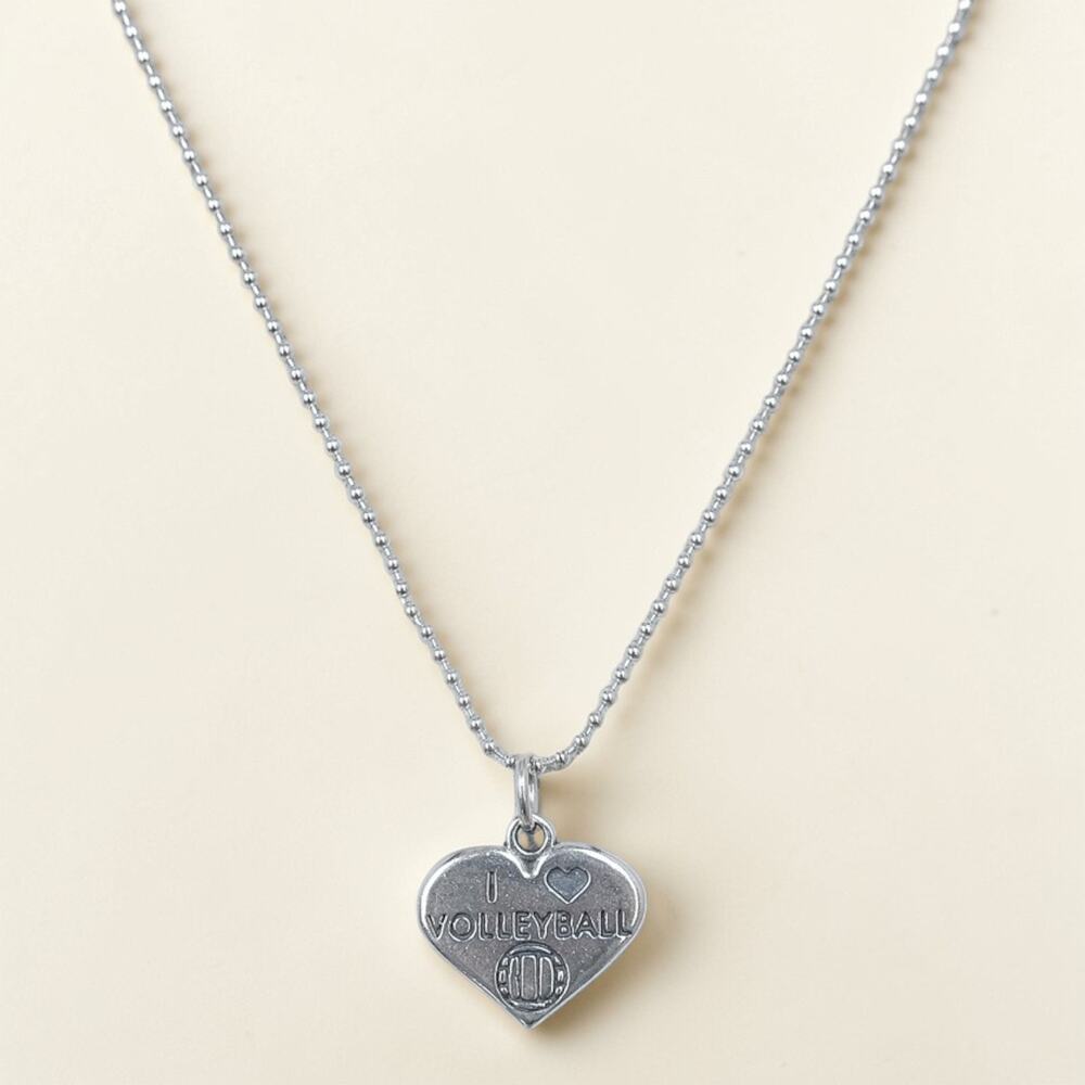 Sterling Silver Heart Pendant Necklace I Love Volleyball Ball Chain 18"
